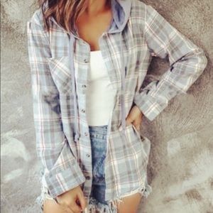 Babsee Blue Hooded Button Up Flannel